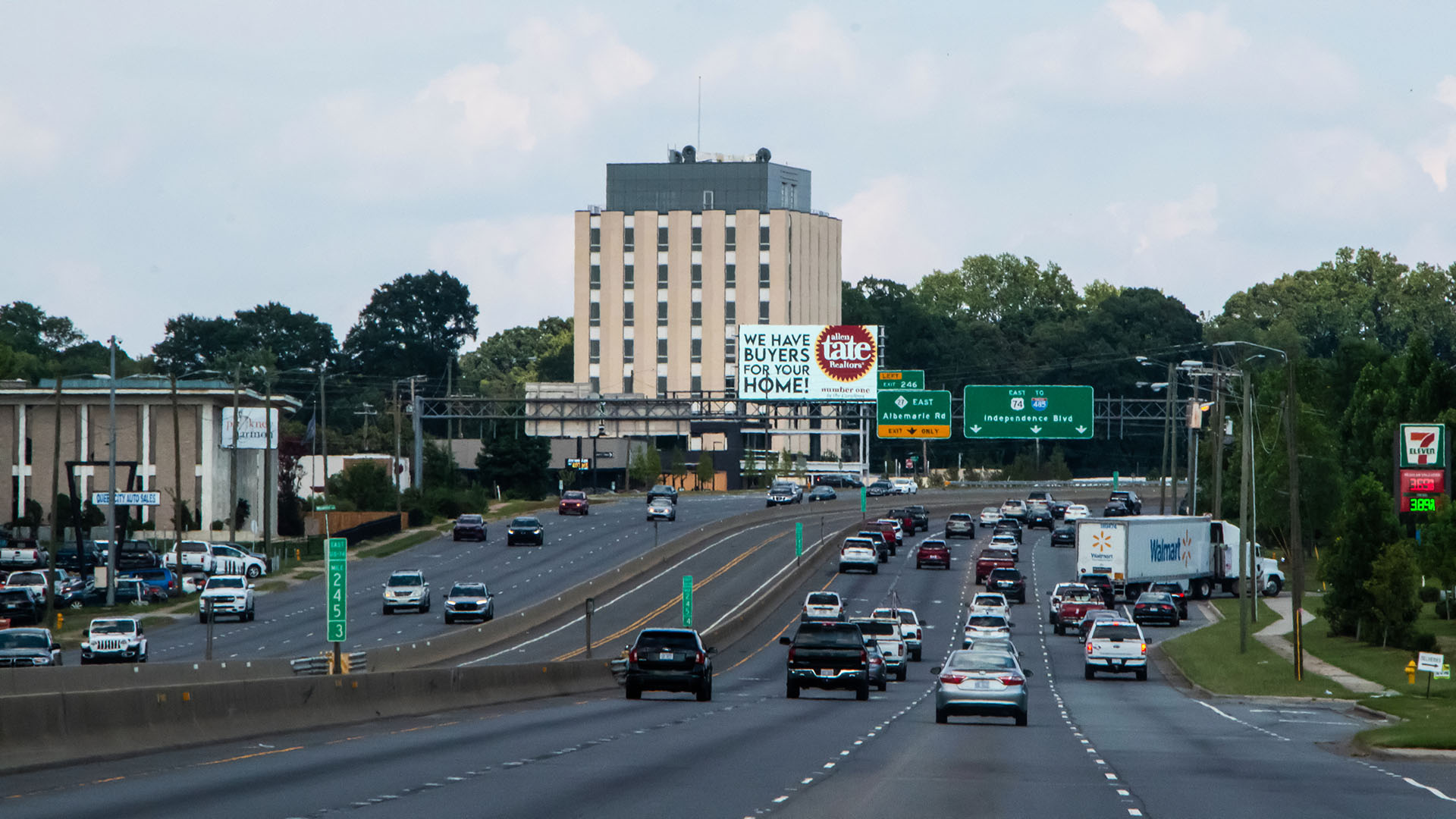 Outbound approach perspective of Independence Boulevard (US-74) Digital Billboard Display