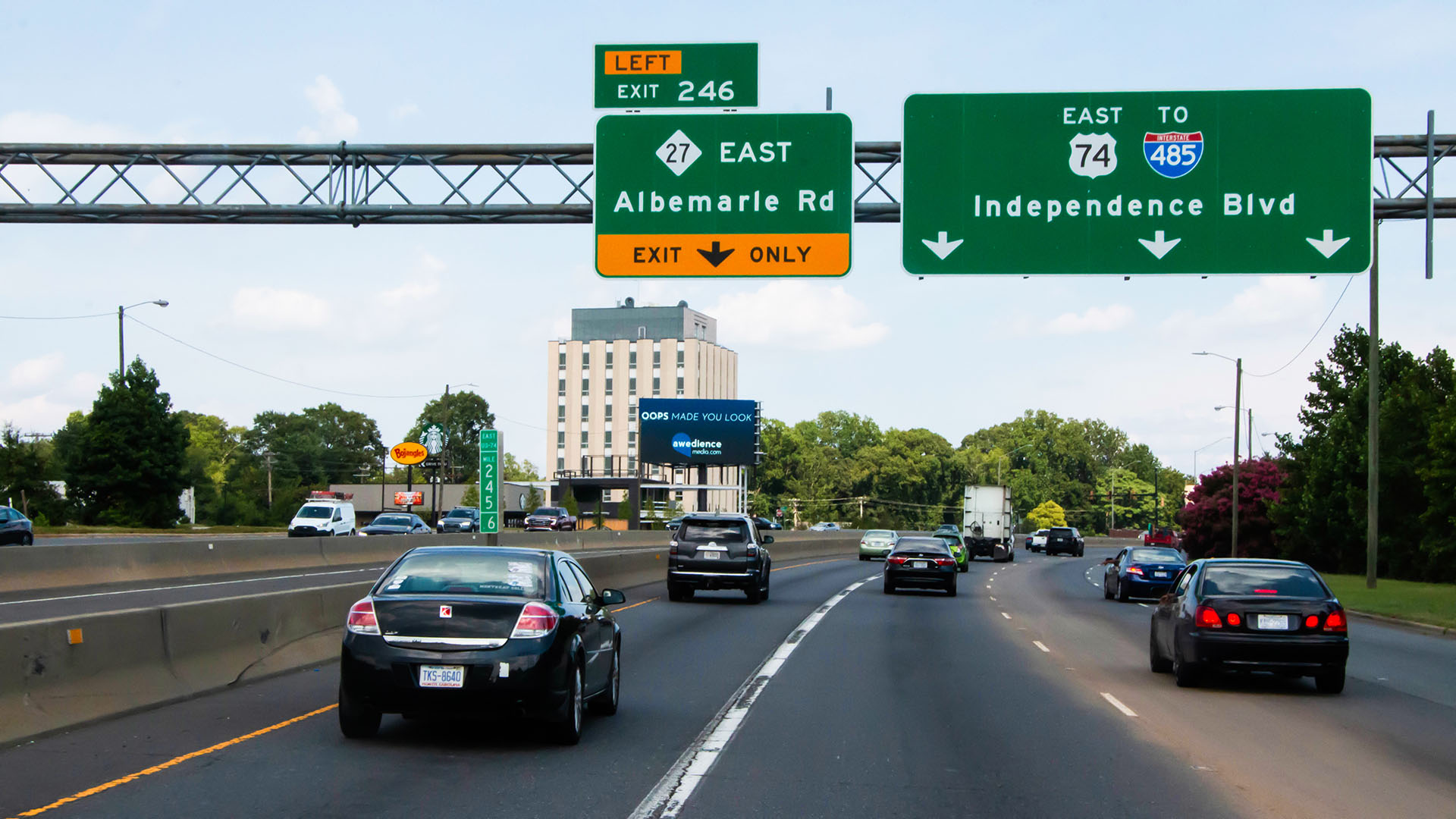 Outbound traffic perspective of Independence Boulevard (US-74) Digital Billboard Display